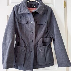 H&M Women's Charcoal Heavy Belted Jacket, Size S, ptp 17”